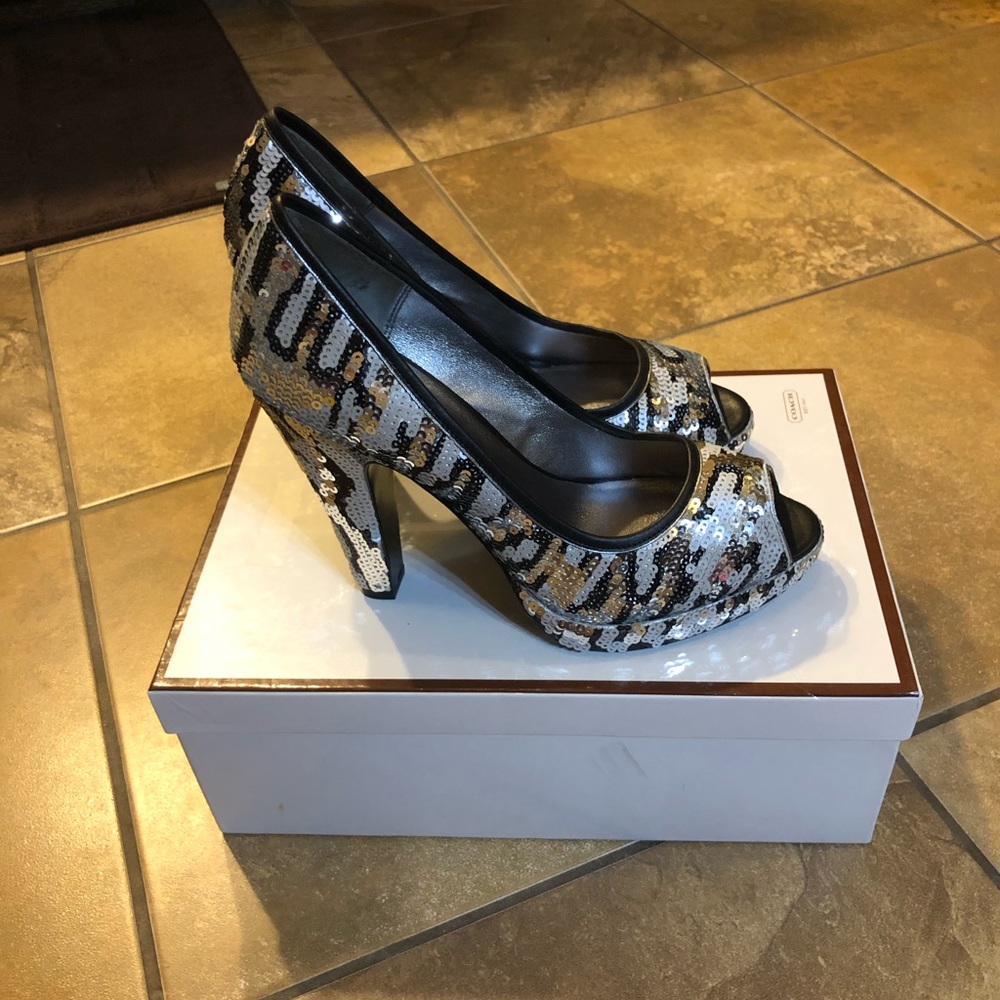 COACH sequined zebra heels